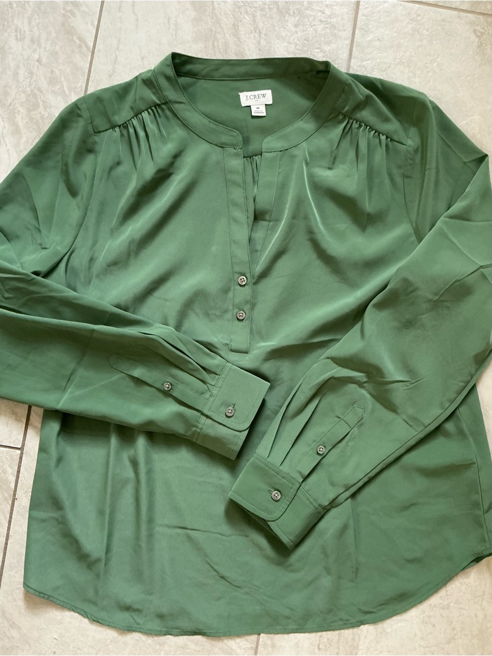 J. Crew Factory Green Long-Sleeve Henley Blouse